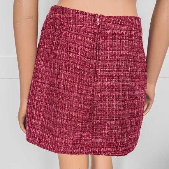 NWT-Blue Rain of Francesca’s-Clara Tweed Mini Skirt-Burgundy Red-Women’s Small - Picture 5 of 11